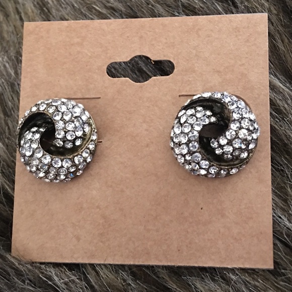 Vintage rhinestone swirl pierced earrings - Picture 2 of 6